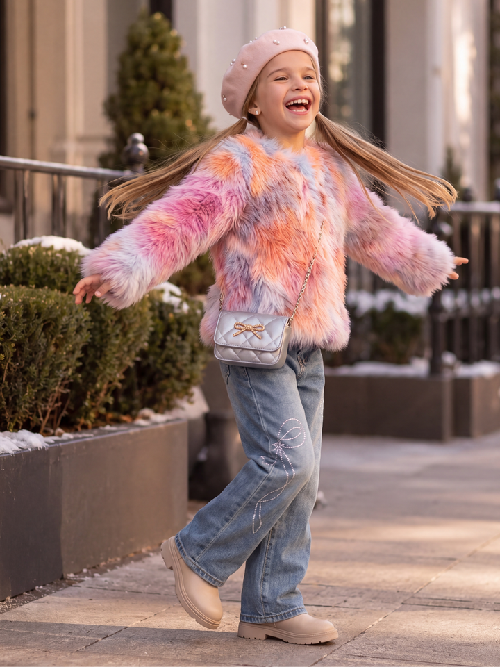 Girls Frosted Fairytale Colorblock Faux Fur Jacket