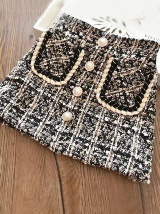 Preppy Chic Clothes | Black Tweed Pearl Accent Skirt | Mia Belle Girls