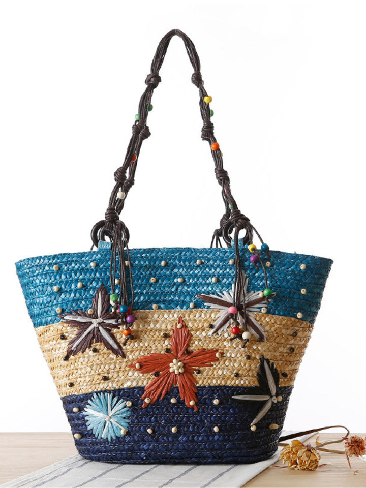 Starfish Embroidered Straw Beach Bag
