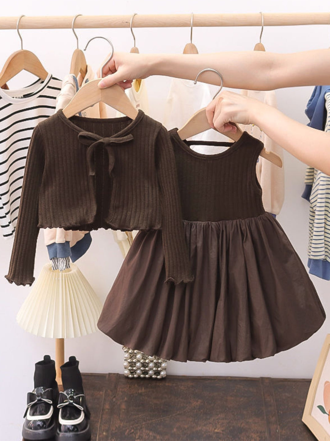 Cocoa Charm Bubble Hem Sweater Dress