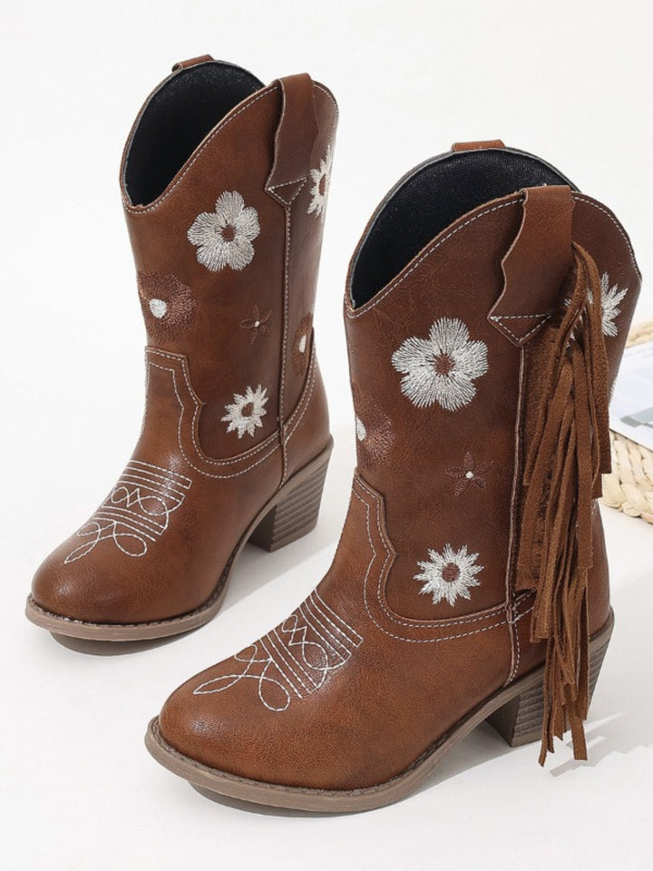 Girls Floral Embroidered Cowboy Boots