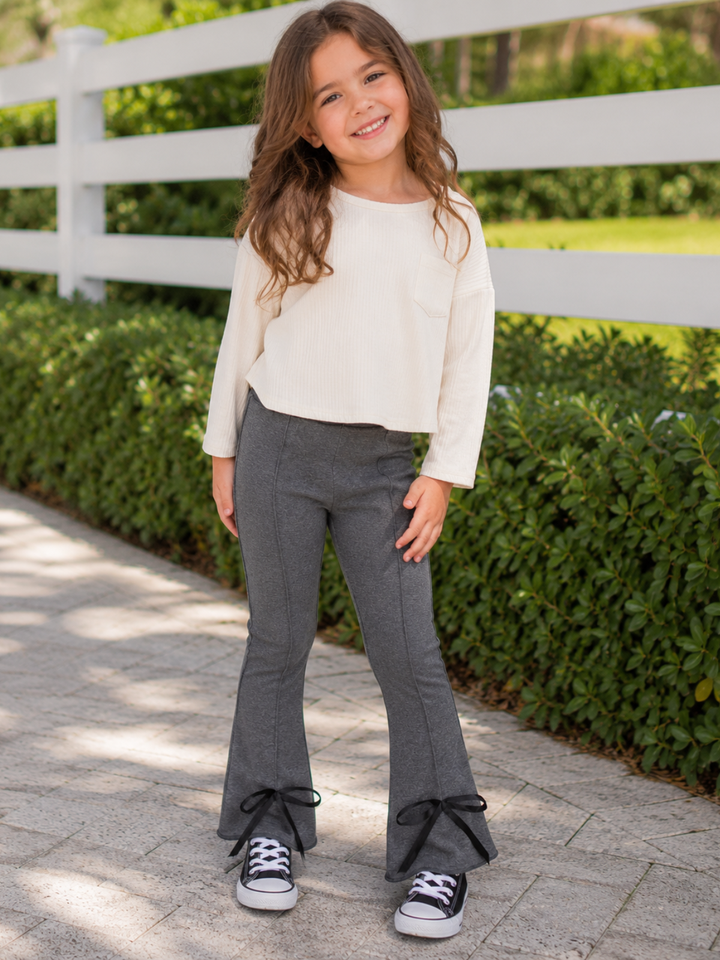 Everyday Grey Bow Hem Flare Pants