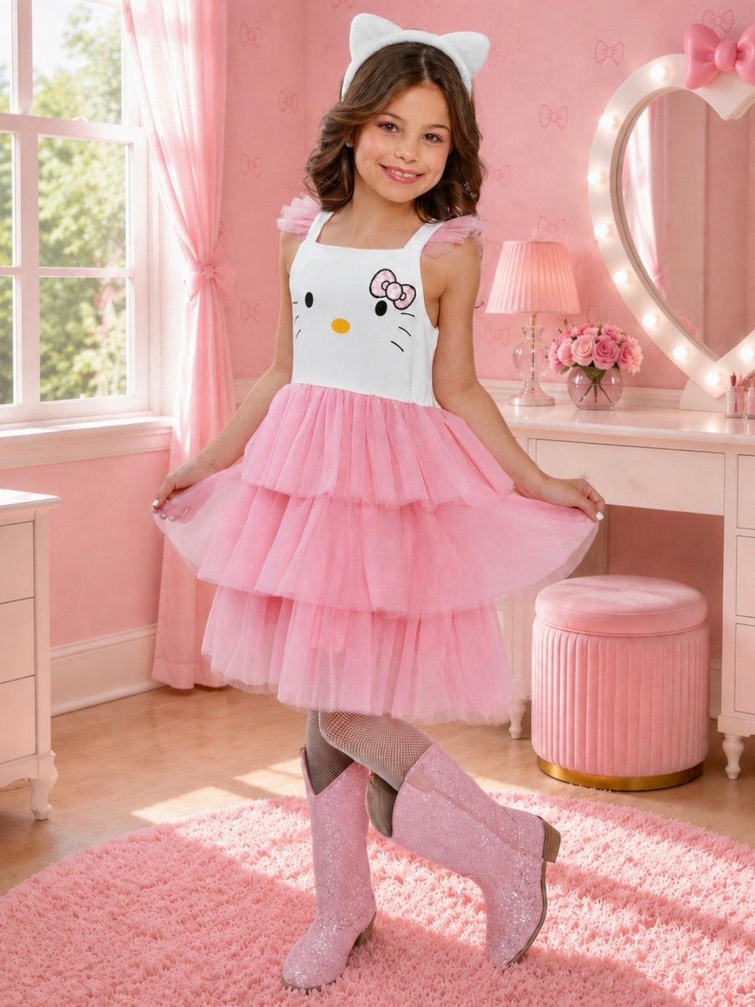 Sweet Kitty Embroidered Halloween Costume Dress