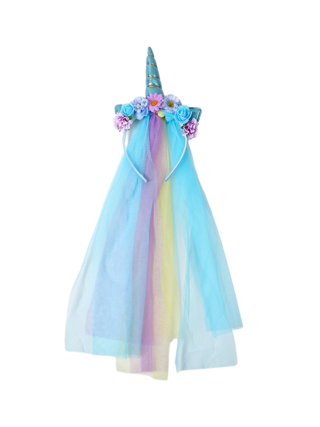 Glitter Unicorn Party Headband with Rainbow Tulle Veil