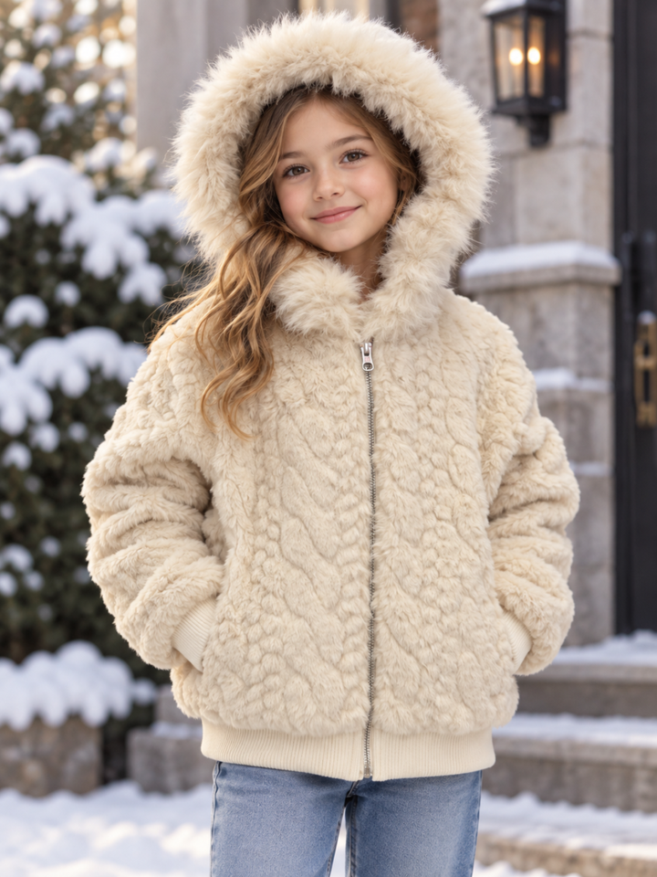 Luxe Winter Ivory Cable Knit Faux Fur Jacket