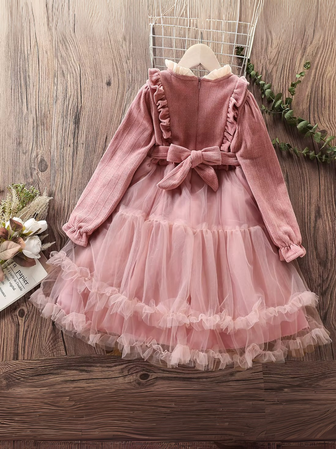 Girls Elegant Fluffy Mesh Dress with Ruffles and Bow Accents Mia Belle Girls