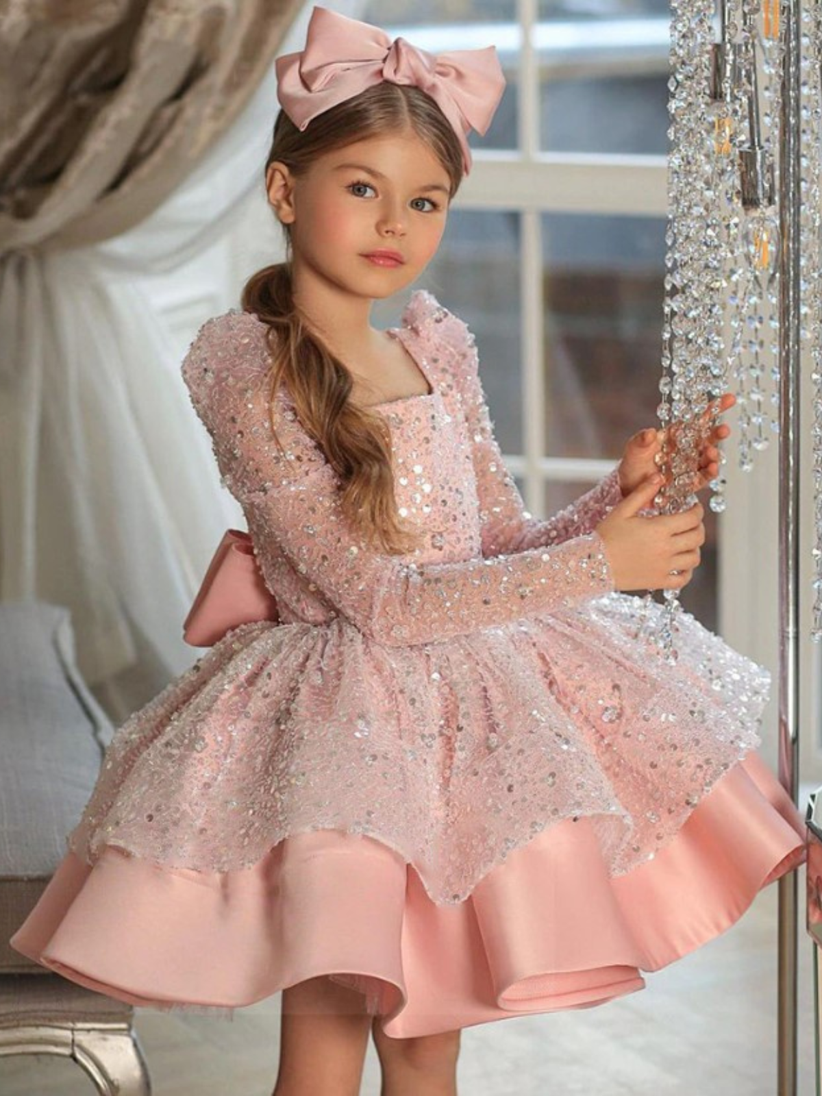 princess sleeve dress Pageant Puff Sequin Special Occasion Light Pink / 4T Quantity:Pack (10) Blue And Burgundy Dress Waist type burns
