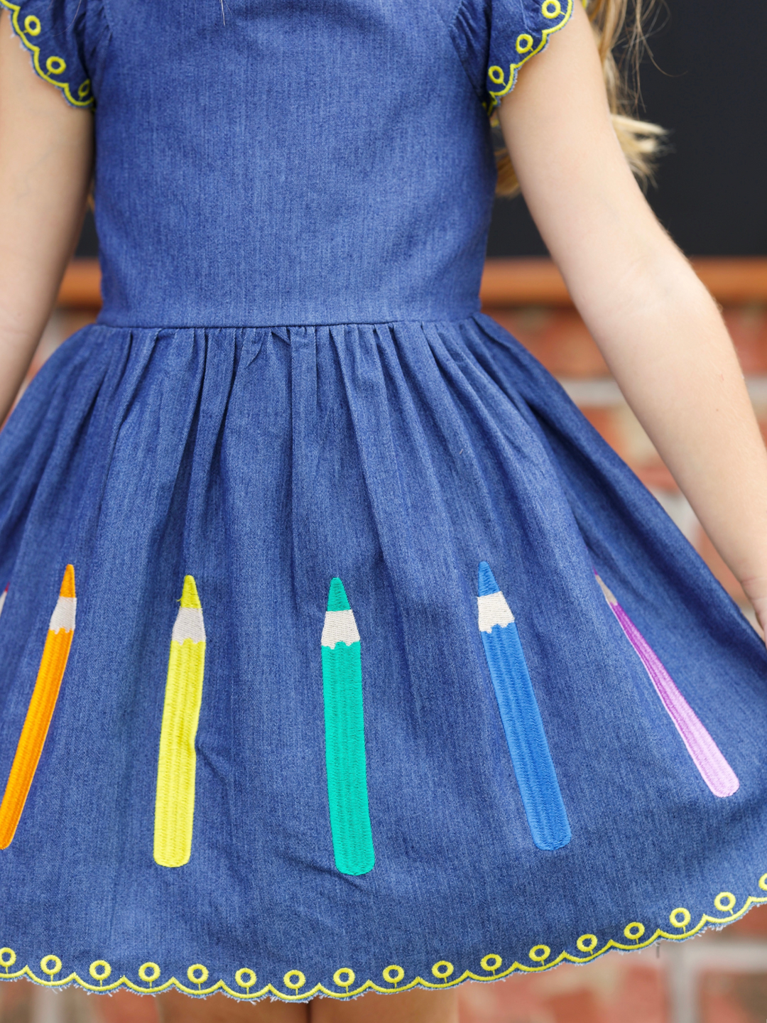 Pencil Me Pretty Embroidered Denim Dress