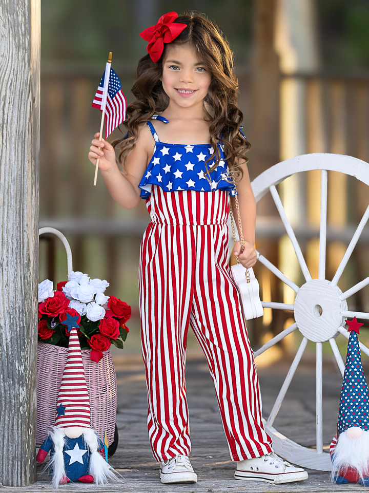 Patriotic Star & Stripes Tie-Strap Jumpsuit