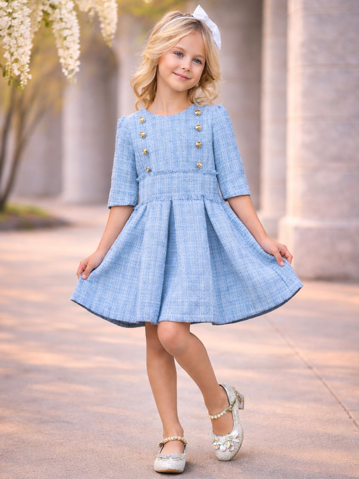 Girls Blue Tweed Dress | Easter, Graduation & Spring Picture Dress