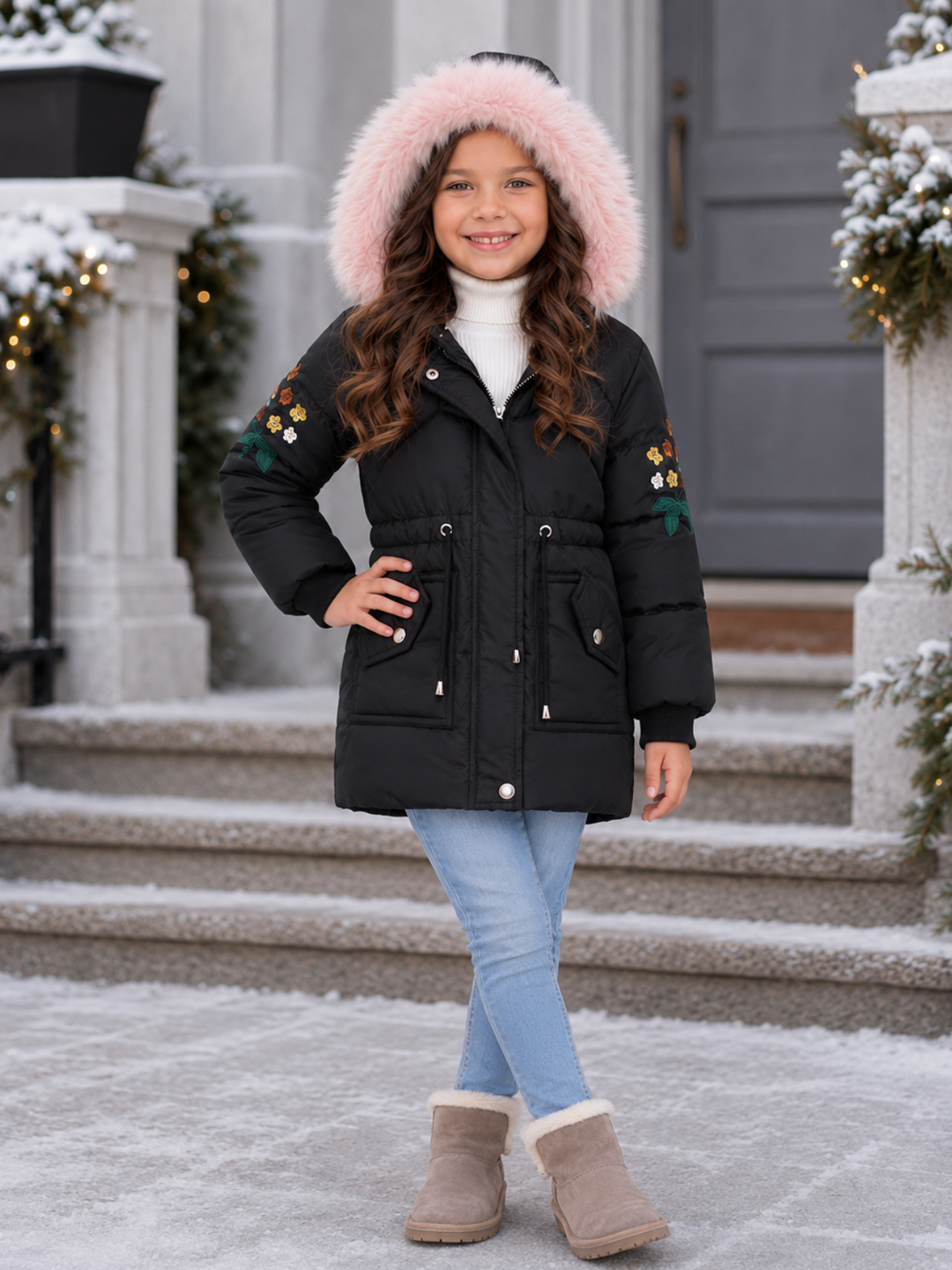 Girls Fur Hooded Jacket