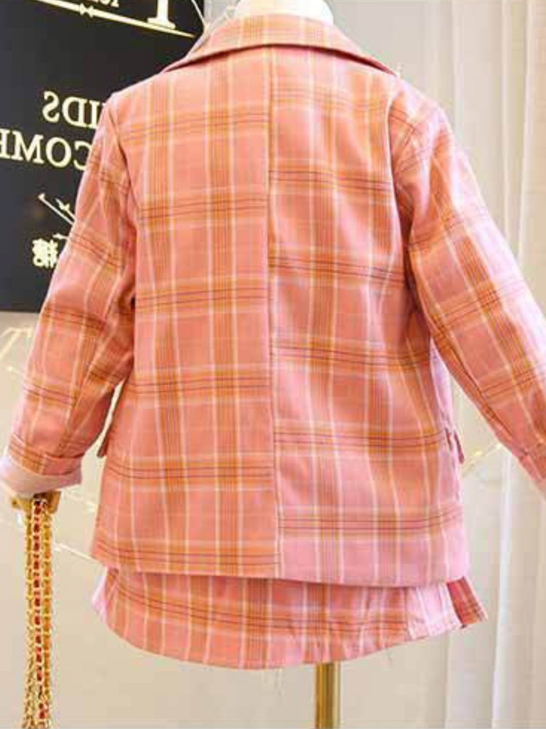 Not-So-Clueless Pink Plaid Blazer and Pleated Skirt Set Mia Belle Girls
