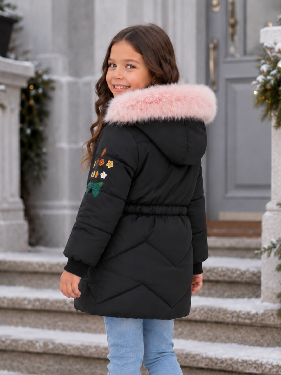 Girls Fur Hooded Jacket