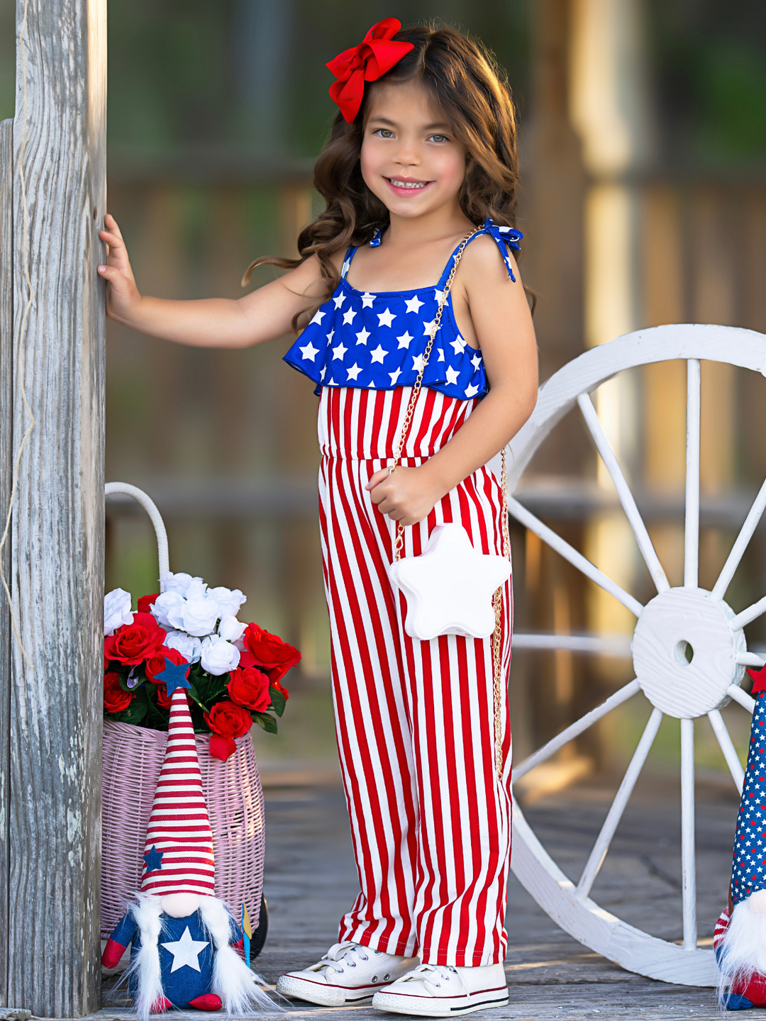 Patriotic Star & Stripes Tie-Strap Jumpsuit