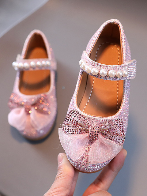 Shoes By Liv & Mia | Pearl and Rhinestone Bow Flats - Mia Belle Girls