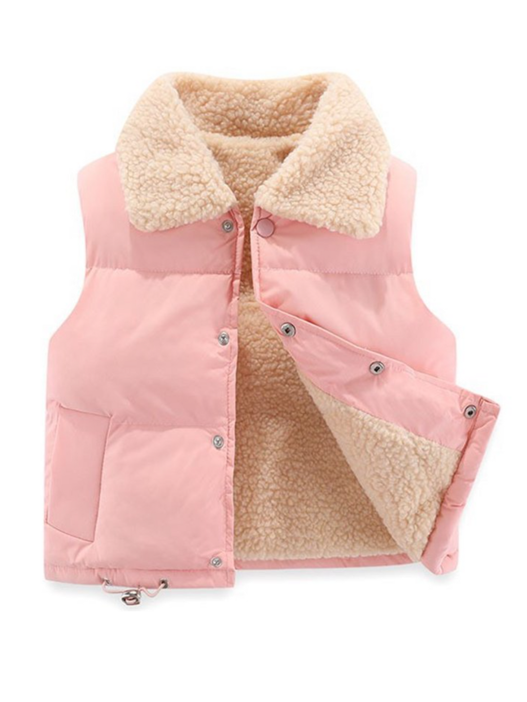 Cozy Pink Single-Breasted Fleece-Lined Thermal Vest Mia Belle Girls