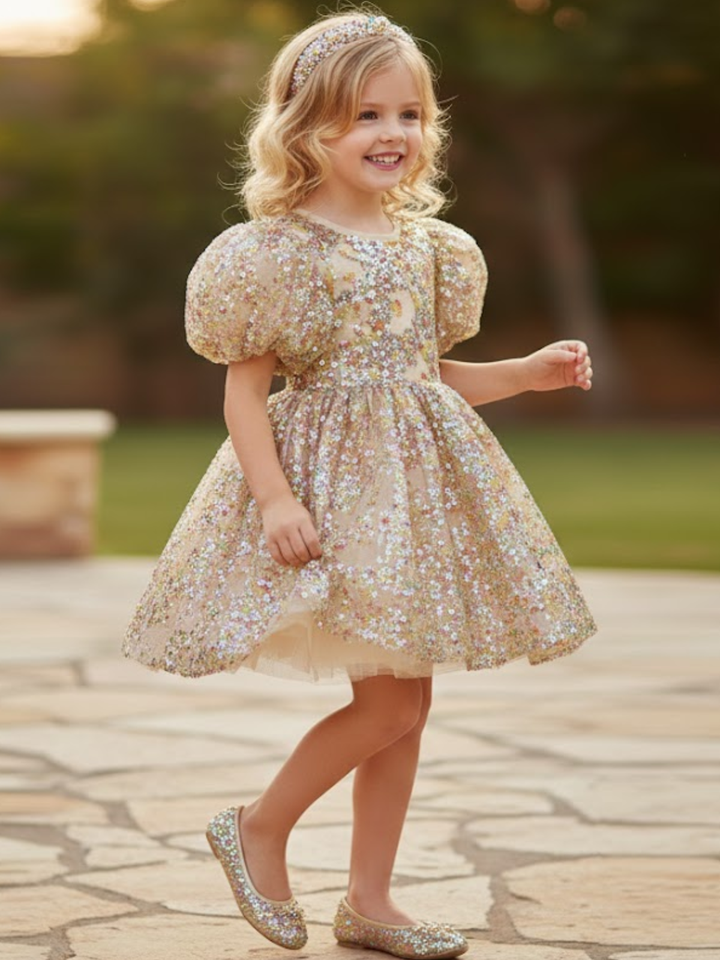 Gold Sequin Magic Mini Special Occasion Dress Mia Belle Girls