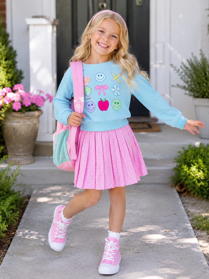 Happy School Days Top and Gingham Skirt Set
