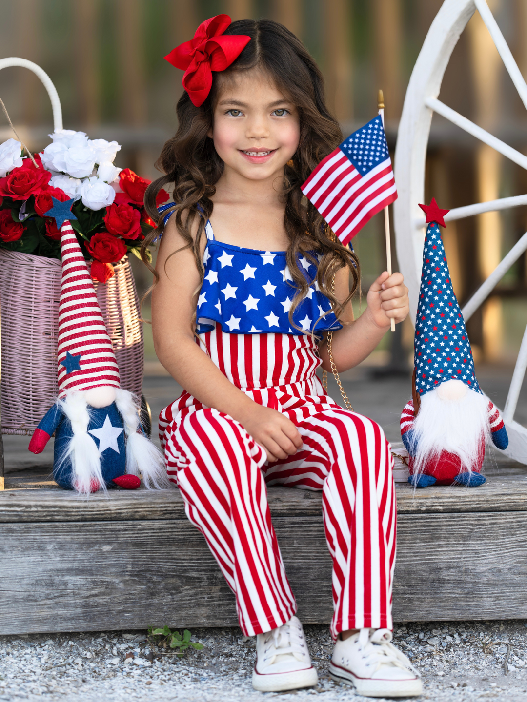 Patriotic Star & Stripes Tie-Strap Jumpsuit