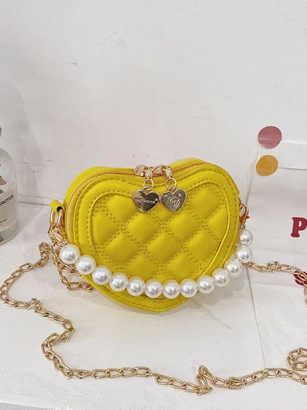 Kids Crossbody Bag | Quilted Heart Pearl Handle Purse |Mia Belle Girls