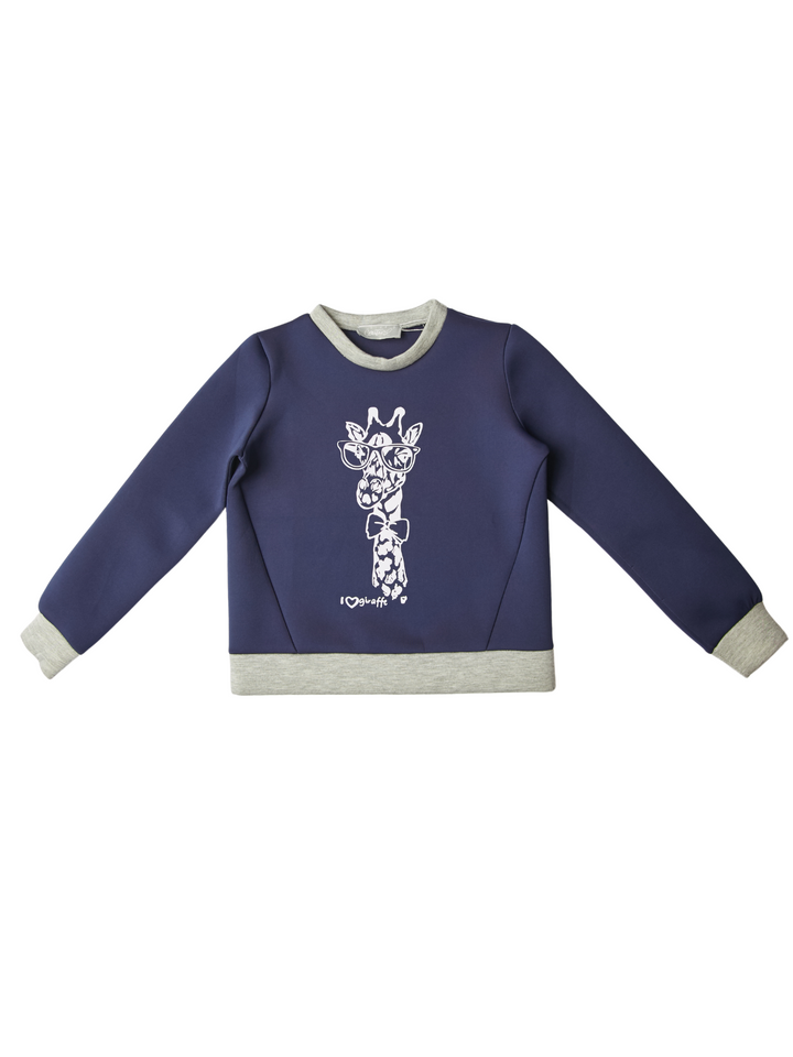 Navy Giraffe Glam Sweatshirt by Kids Couture Mia Belle Girls