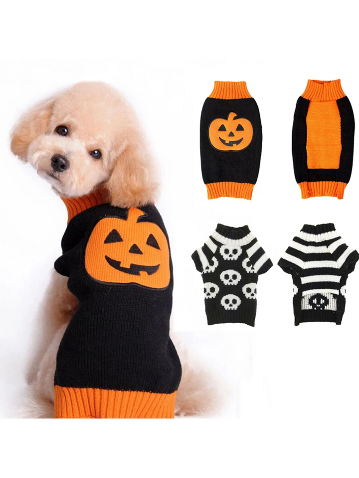 Dog Skull & Pumpkin Halloween Sweater Costume Mia Belle Girls