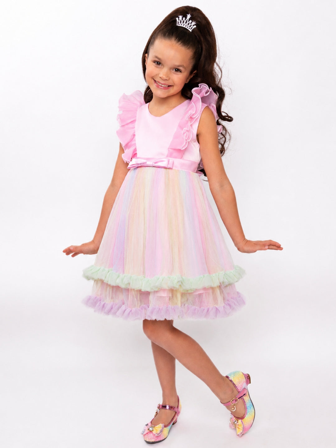 Princess Dream Rainbow Ruffle Tulle Dress