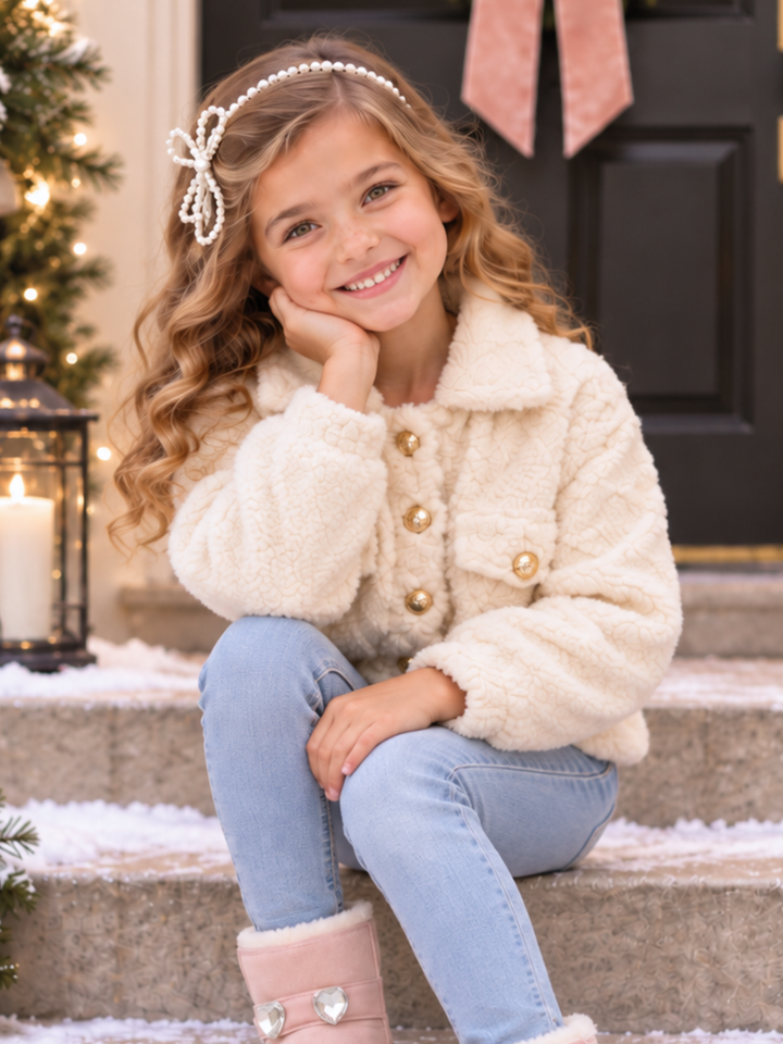 Winter Pearl Ivory Plush Button Jacket