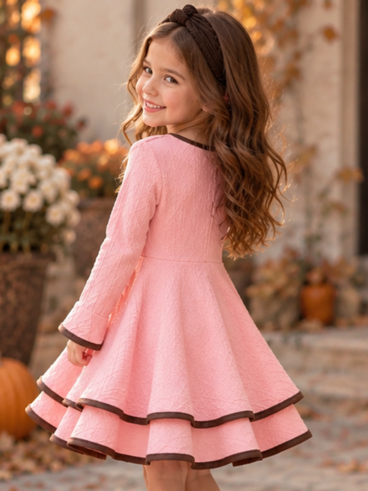 Blush Elegance Contrast Trim Twirl Dress
