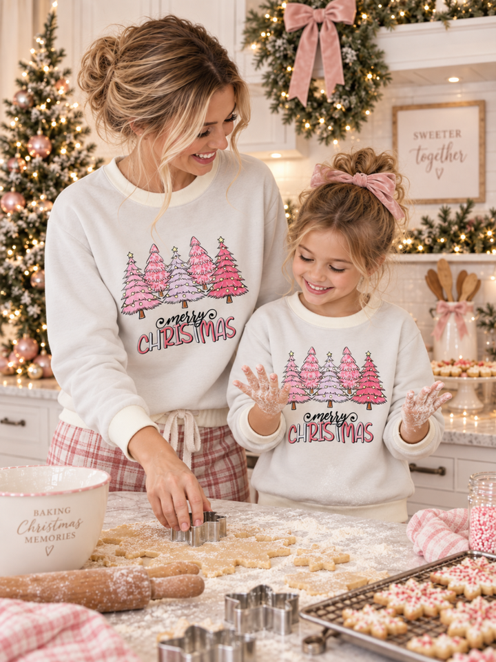 Mommy and Me Merry Christmas Pink Crewneck Sweatshirt