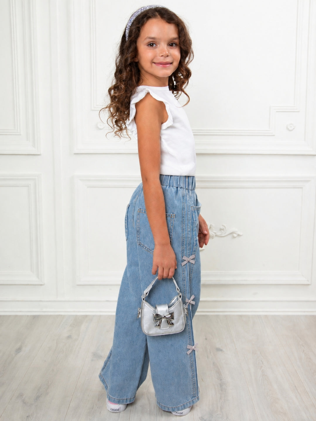 Girly Bow Wide Leg Denim Jeans