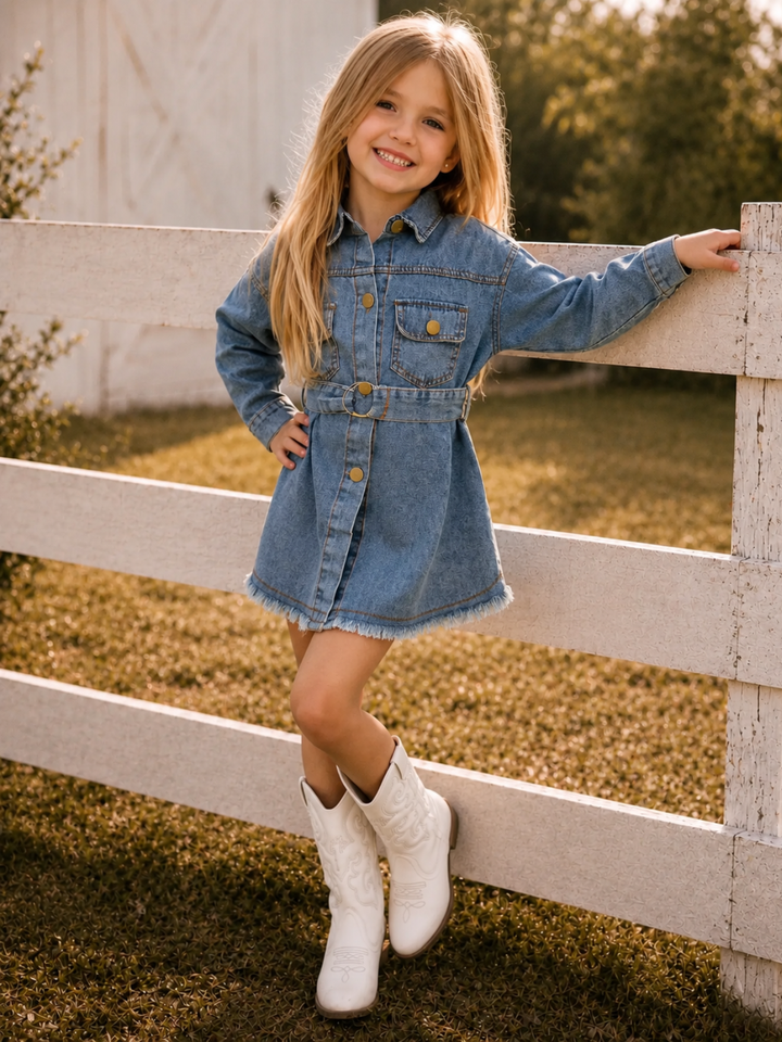 A Day In The Sun Belted Denim Dress