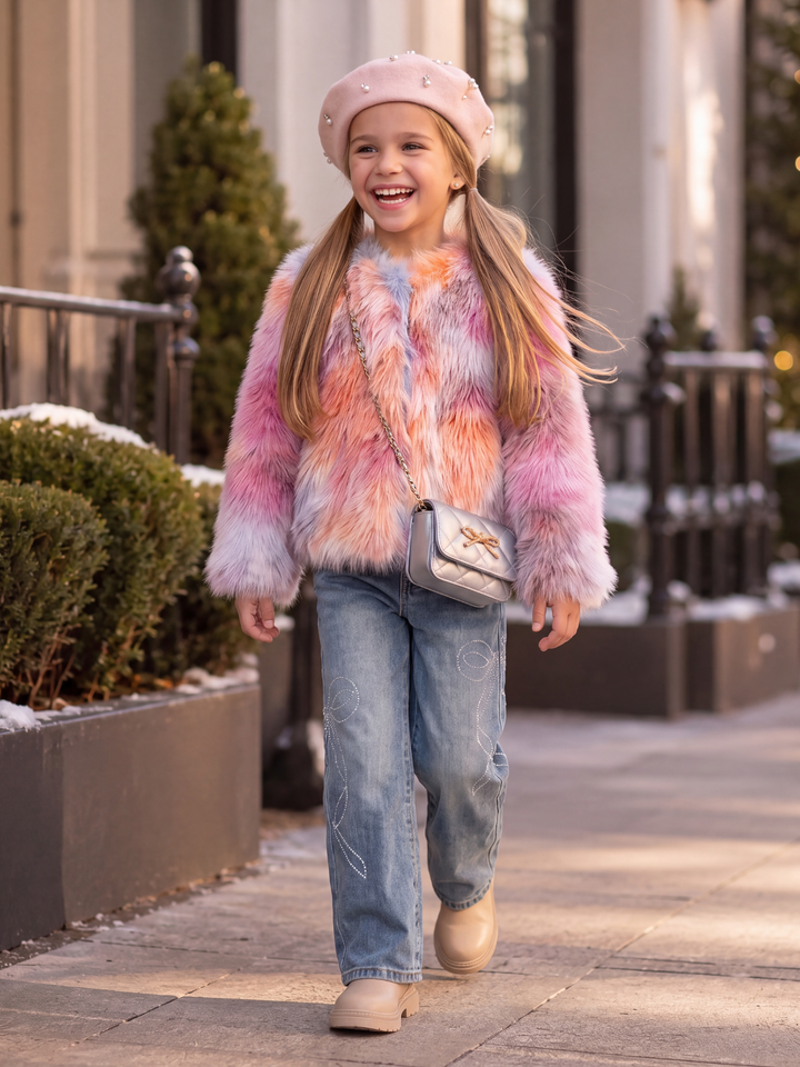Girls Frosted Fairytale Colorblock Faux Fur Jacket