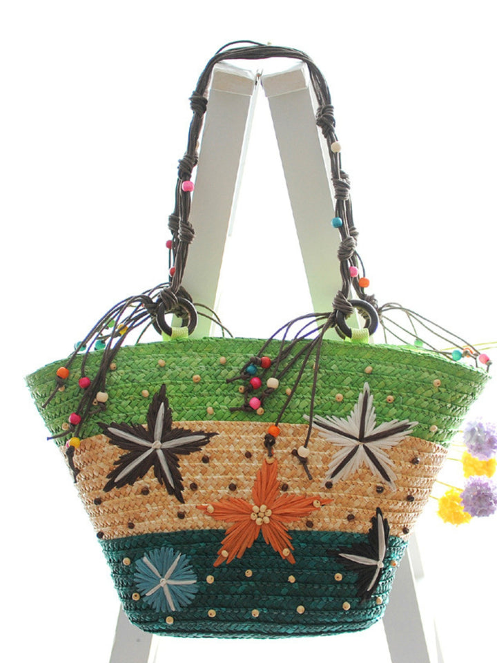 Starfish Embroidered Straw Beach Bag