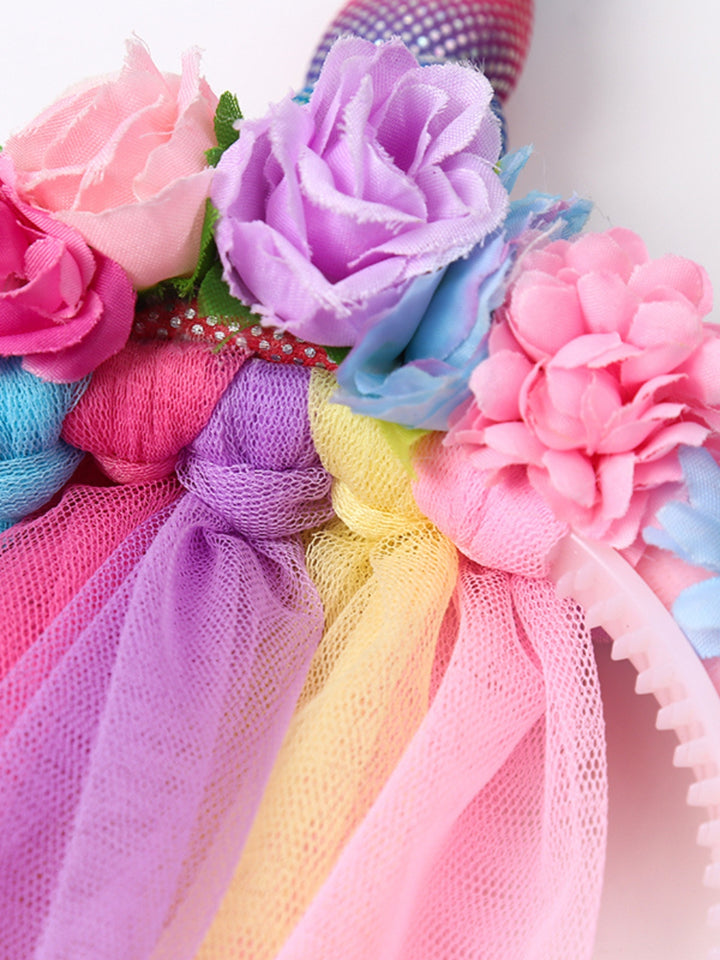 Glitter Unicorn Party Headband with Rainbow Tulle Veil