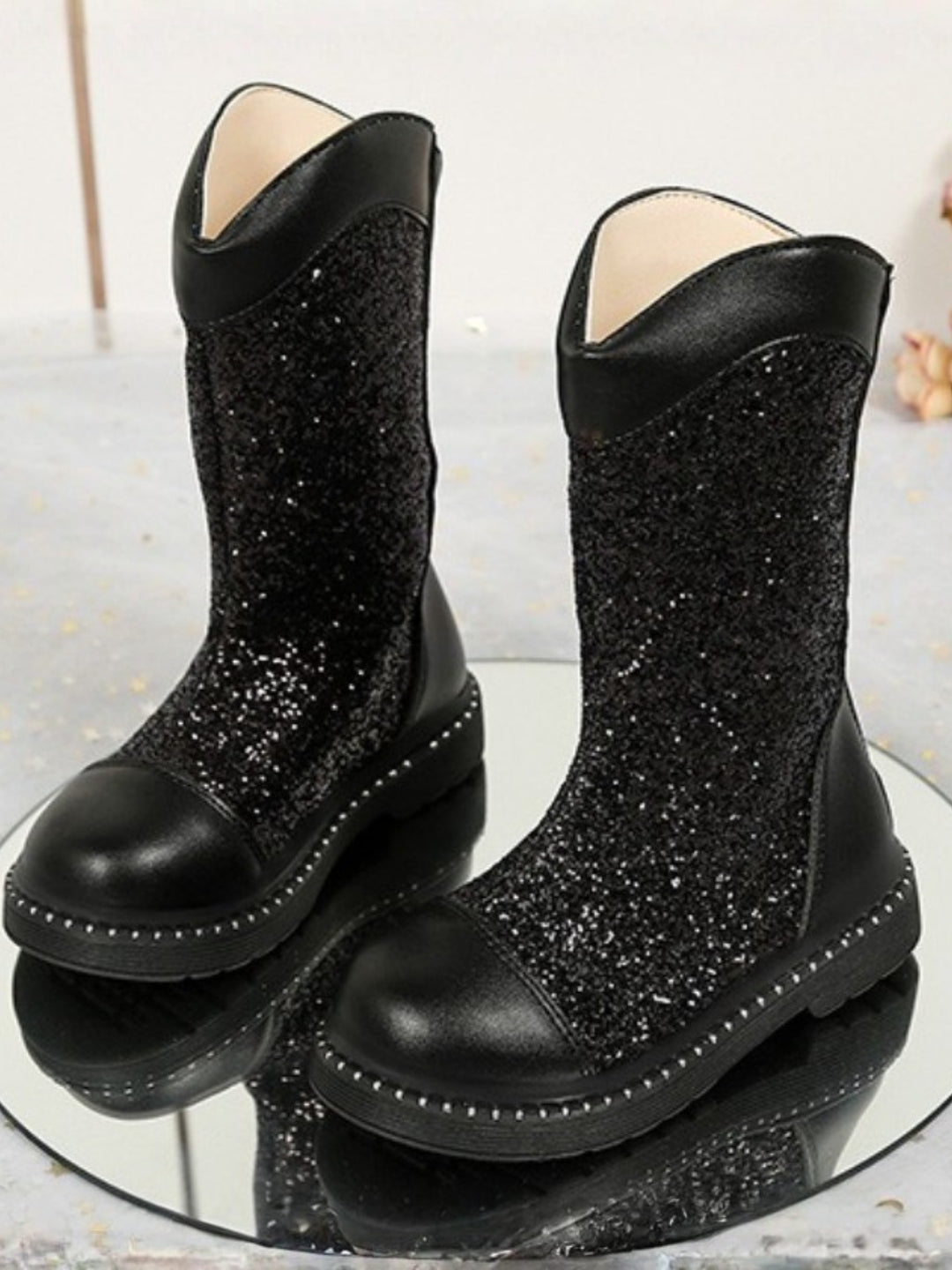 Girls Sequined Leather Boots