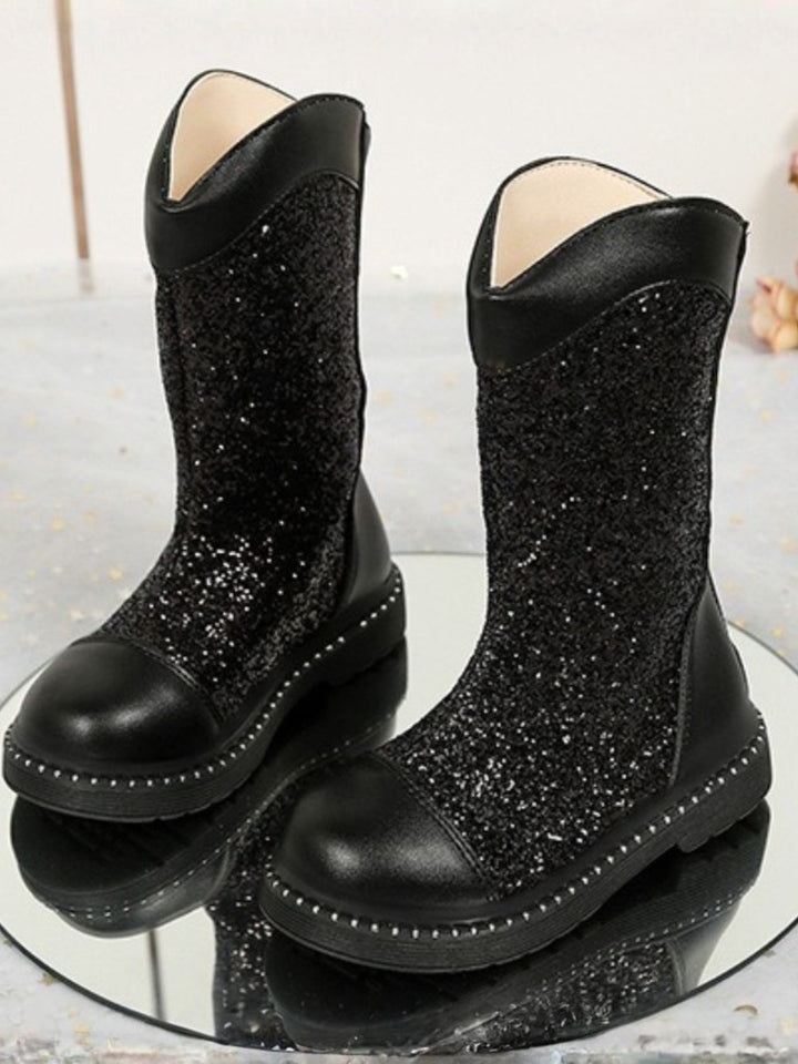 Girls Sequined Leather Boots