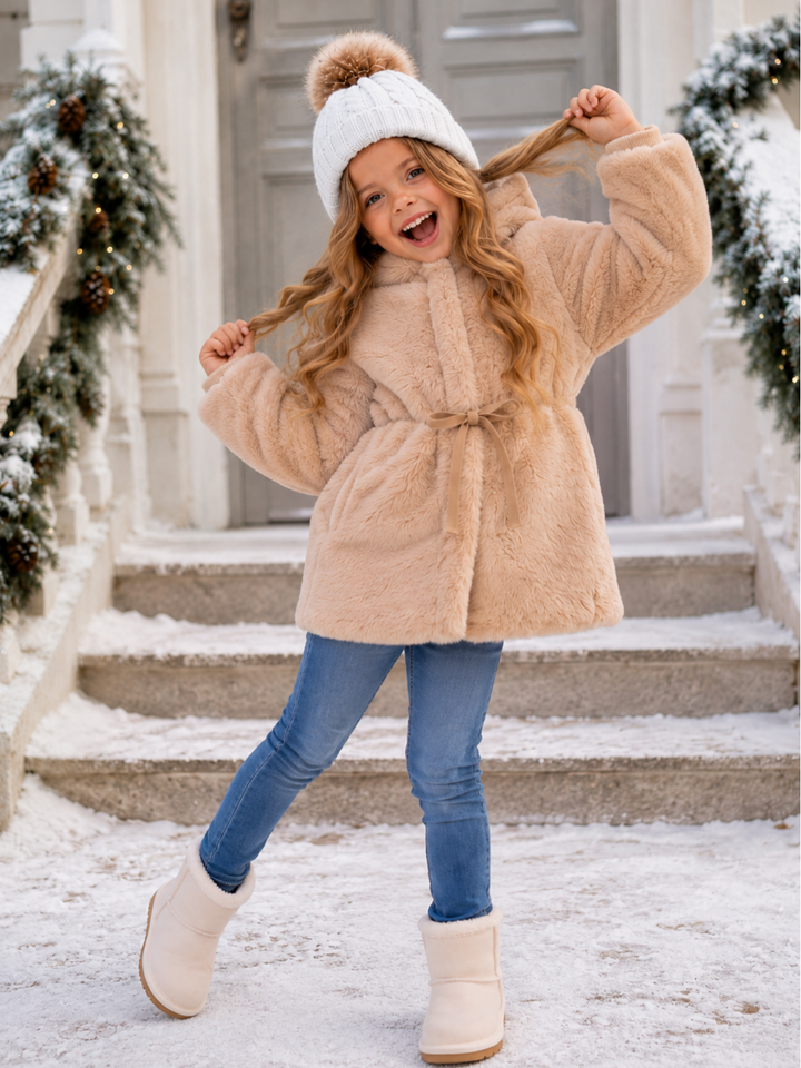 Girls Mink Fur Hooded Coats