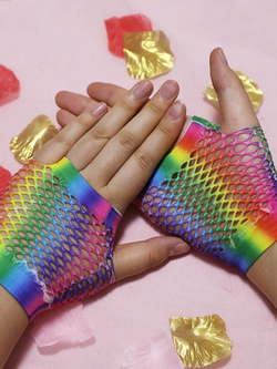 Girls Rainbow Fishnet Gloves