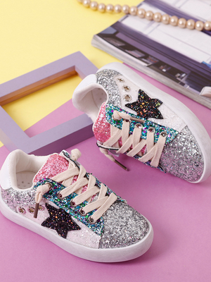 Sequin Sensation Casual Silver Sneakers by Liv and Mia