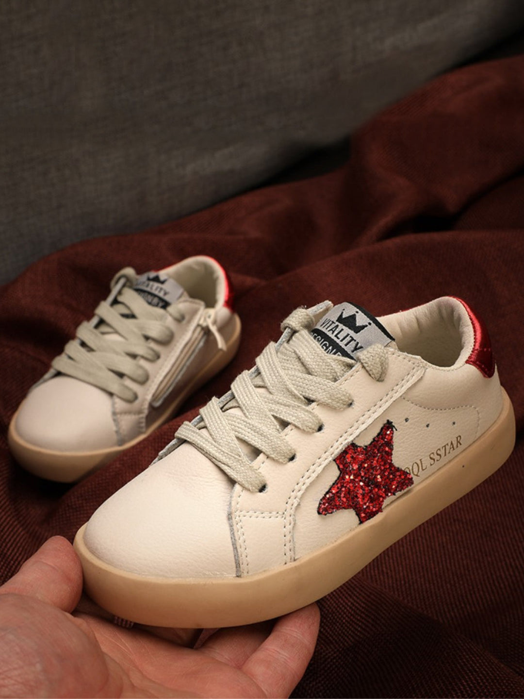 Back To School Shoes | Red Glitter Star Sneakers | Mia Belle Girls