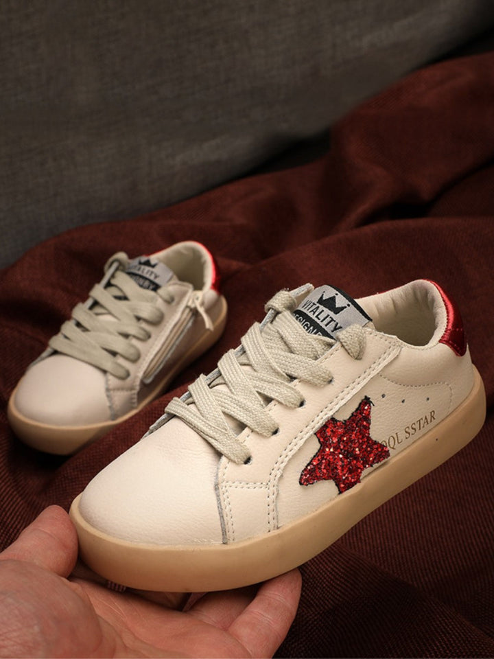 Back To School Shoes | Red Glitter Star Sneakers | Mia Belle Girls