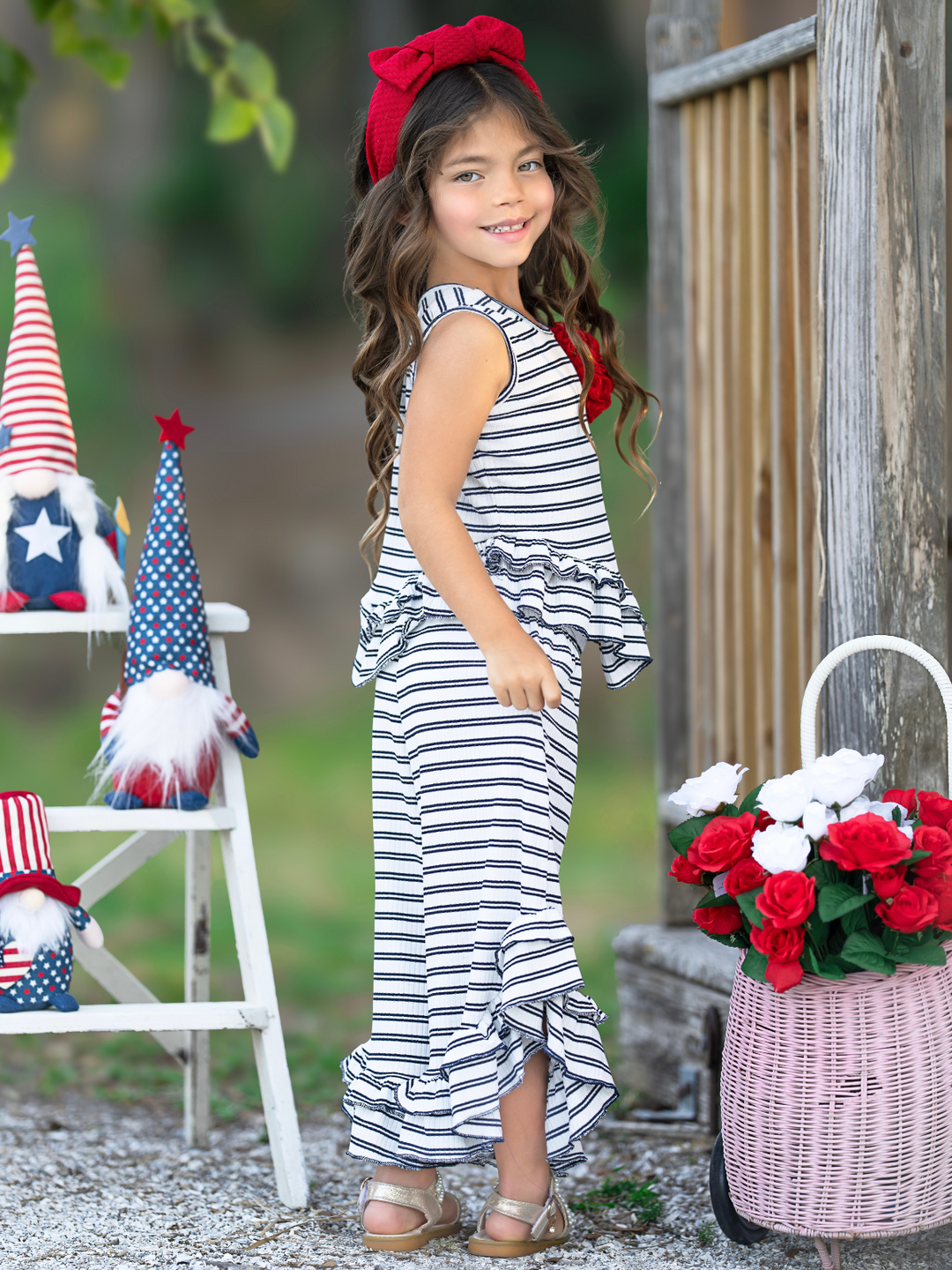 Navy Chic Stripe Top and Ruffle Pant Set