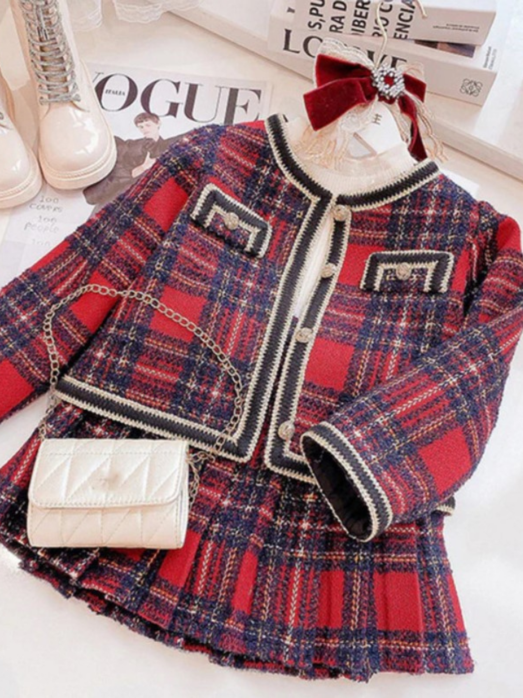 Queen Bee Red Plaid Blazer and Skirt Set Mia Belle Girls