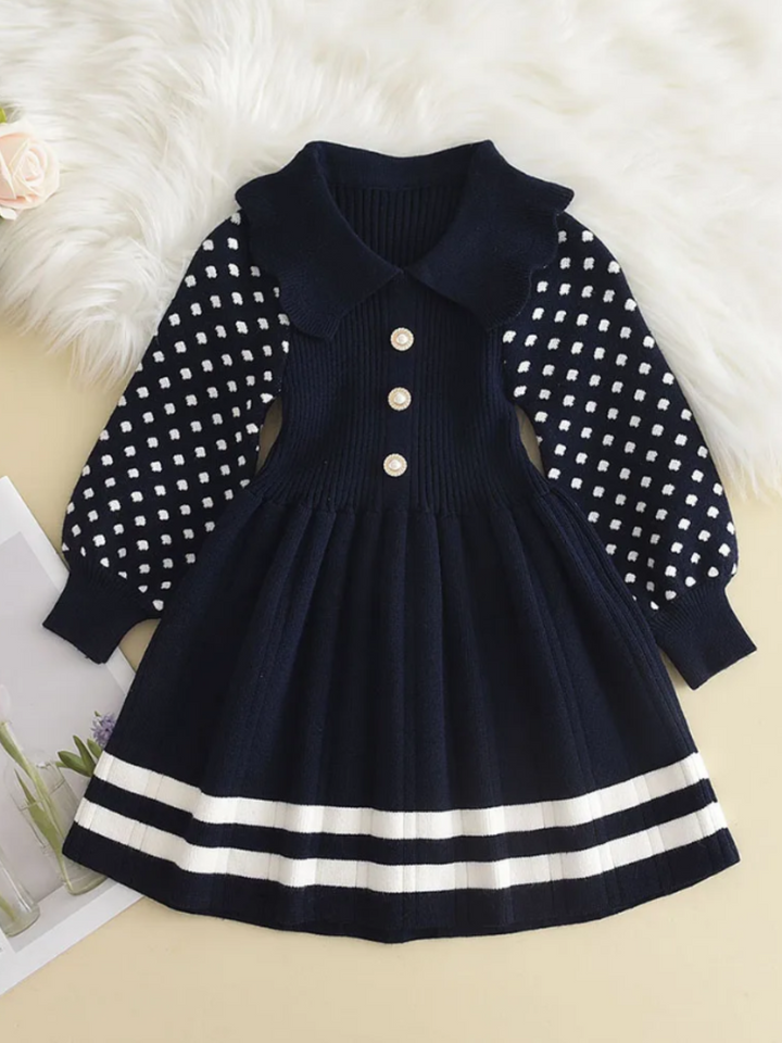Adorable Polka Dot Sleeve Pleated Knit Dress Mia Belle Girls