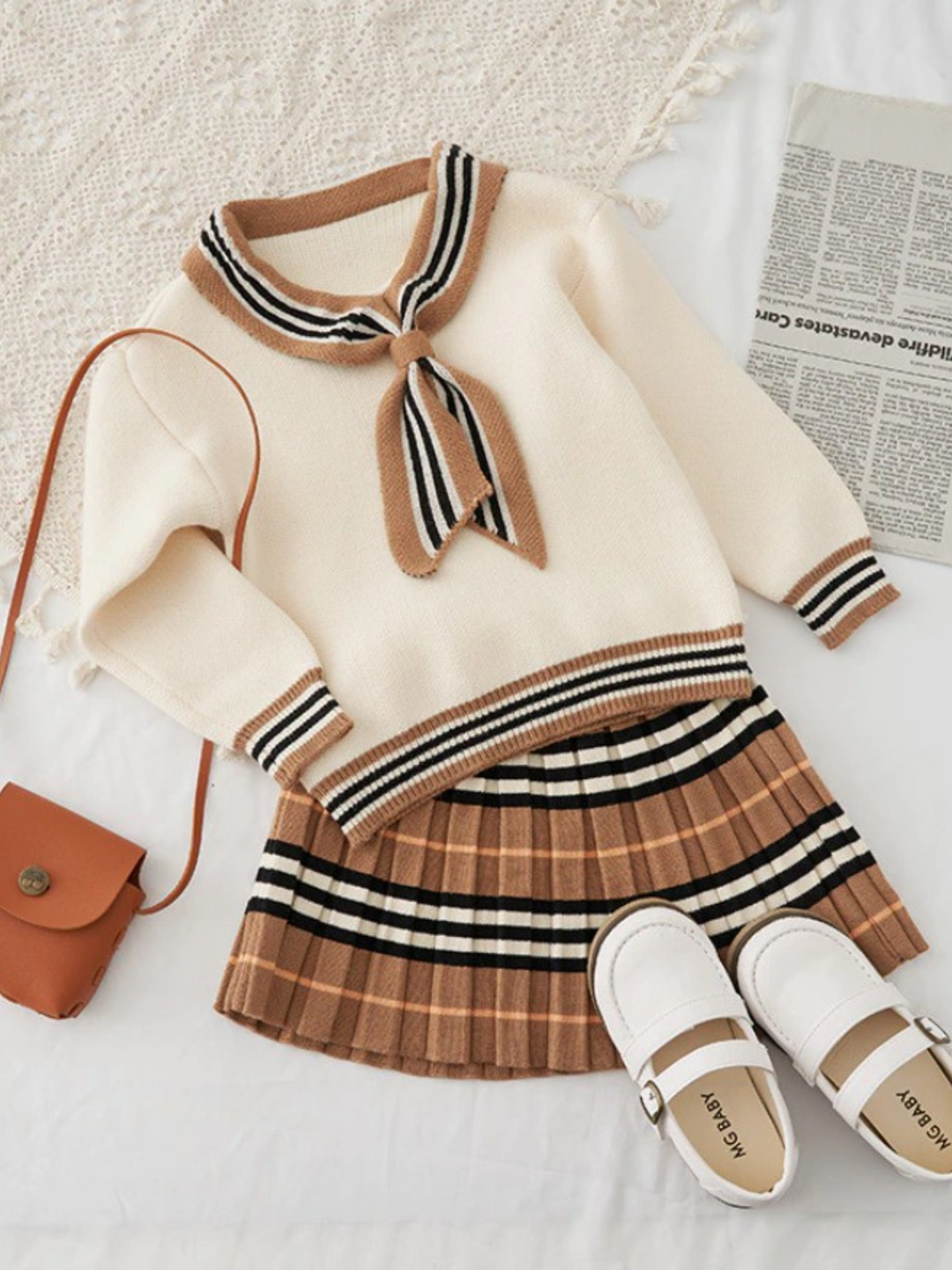 Chic and Preppy Striped Knit Sweater and Skirt Set Mia Belle Girls