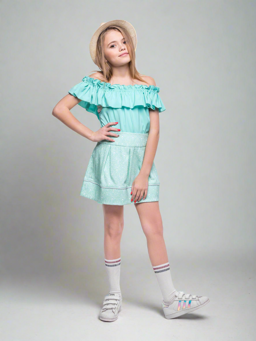 Mint Jacquard Pleated Skirt by Kids Couture Mia Belle Girls