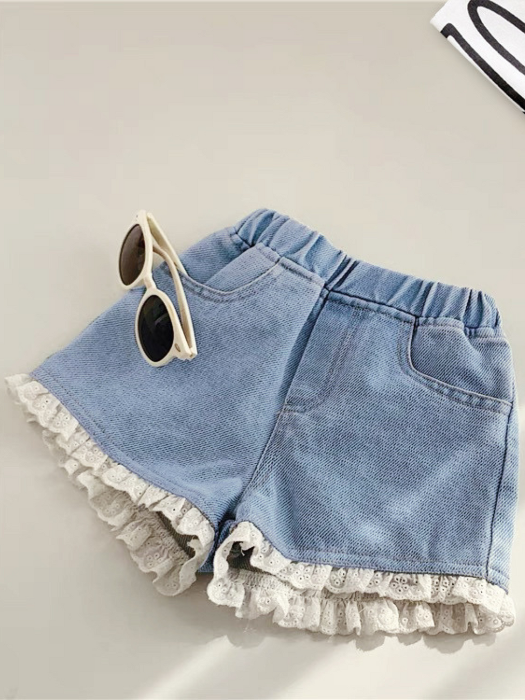 Mia Belle Girls Lace Trim Denim Shorts | Girls Casual