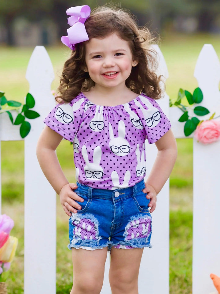 Smart Bunnies Polka Dot Denim Shorts Set Mia Belle Girls