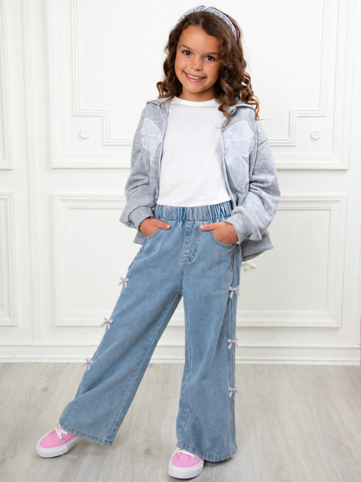 Girly Bow Wide Leg Denim Jeans